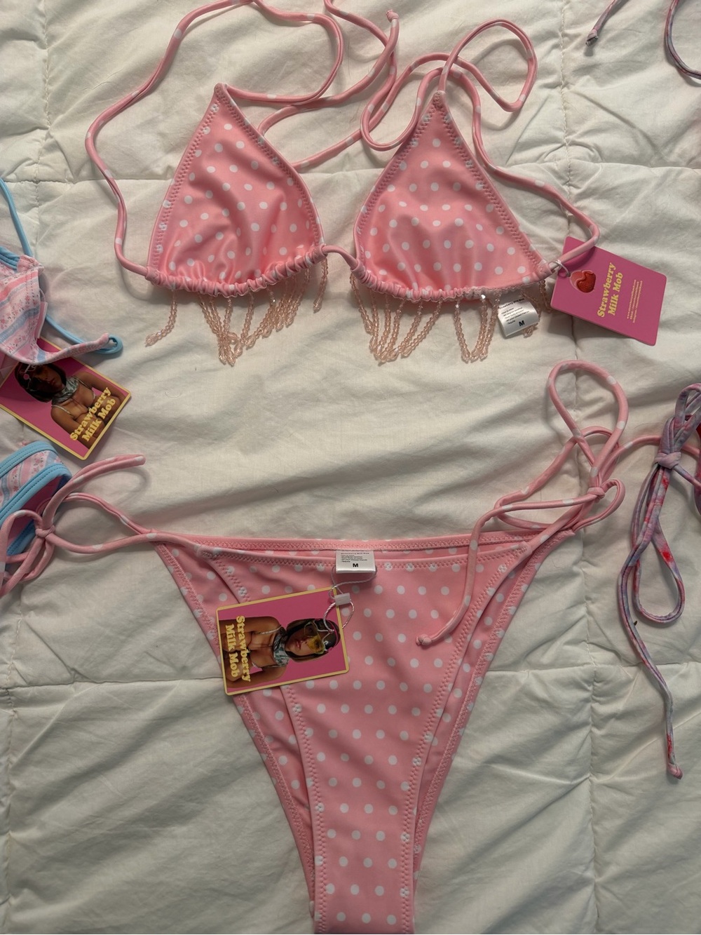 Strawberry Milk Mob Pink Polka Dot Fringe Bikini
